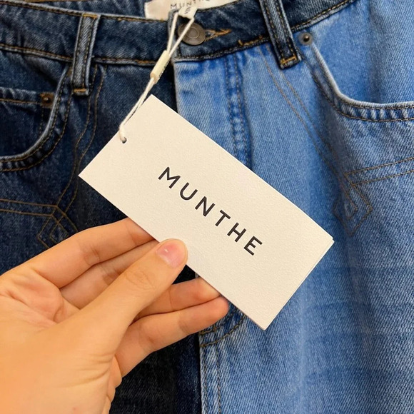 MUNTHE Colorblock Straight Leg High Waist Jeans in Notable Indigo Women's 38 NWT - Picture 7 of 11